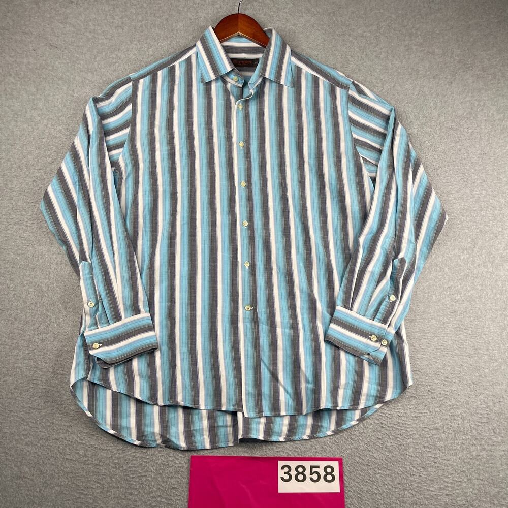 Etro Shirt 2XL Blue Striped Casual Button Up Long Sleeve Made In Italy